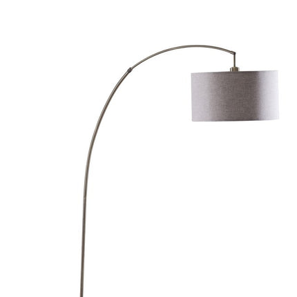 86" Beige And Antique Gold Arched Floor Lamp With Gray Drum Shade