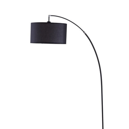 86" Black Metal Arc Floor Lamp With Black Fabric Drum Shade