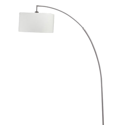 86" White And Silver Arc Floor Lamp With White Drum Shade
