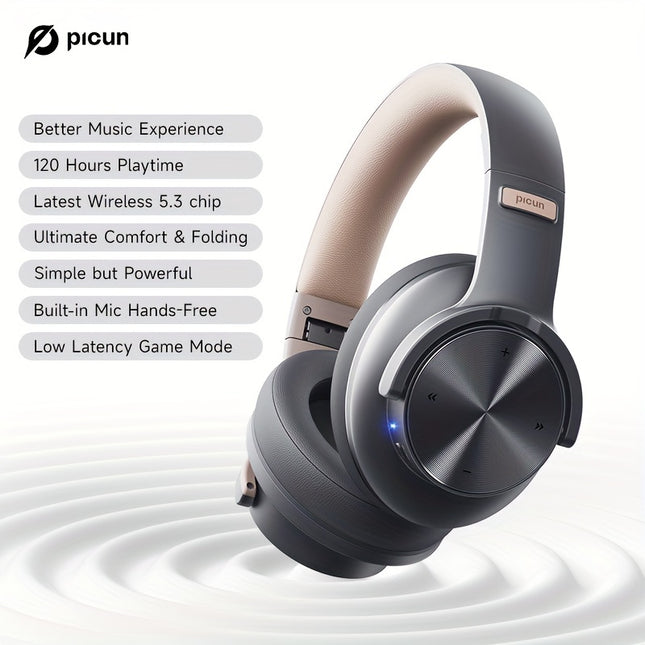 1pc Picun B8 Wireless Headphones with 120H Playtime, Foldable Design, Sound Isolation, 3 EQ Modes, Type-C,