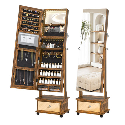 Full-Length Mirror, 360° Swivel Jewelry Armoire, Large Jewelry Storage With Lockable,