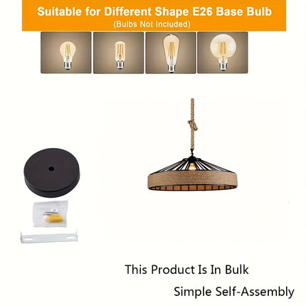 Pendant Light, E27 Base Iron Twine Ceiling Fixture with Woven Design for Living Room, Dining Area