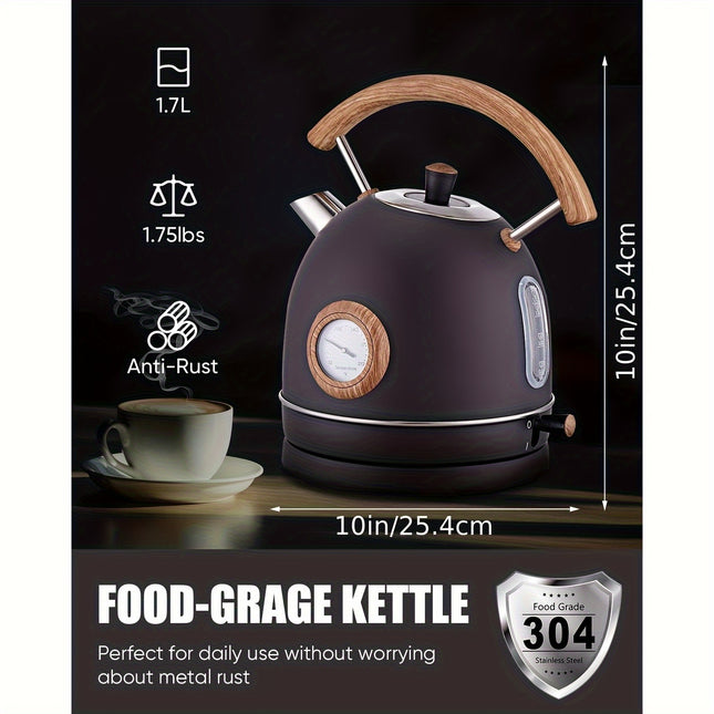 Electric Kettle, Vintage Design, Equipped with a Thermometer, 1.7 Liters Capacity