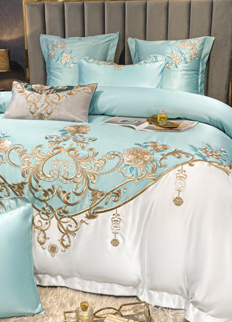 European Champagne Flower Embroidery Four-piece Luxury Bedding Set