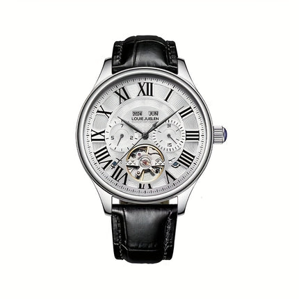 Men'S Automatic Mechanical Watch with Hollow Dial, Roman Numerals, and Calendar Self-Winding