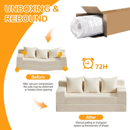 Sofa Bed with 3 Pillows - 78'' Modern Corduroy Folding Bed & Floor Couch, Foam-Padded Sectional Sleeper