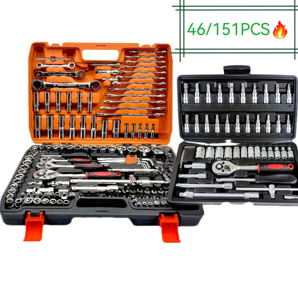 46/151-Piece Professional Automotive Repair Tool Kit: Portable, Durable, Easy-to-Use Ratchet Wrench Set
