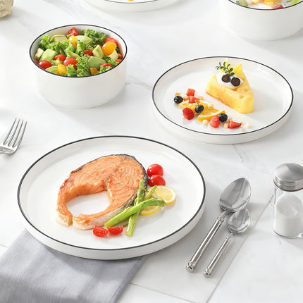18pcs Porcelain Dinnerware Set in White, Designed for Six People, Featuring Modern Round Plates And Bowls,