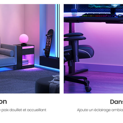 VASAGLE Bedside Table with Adjustable LED Lighting, Side Table with Sockets, Drawer, 2 AC Outlets, 2 USB Ports, Modern