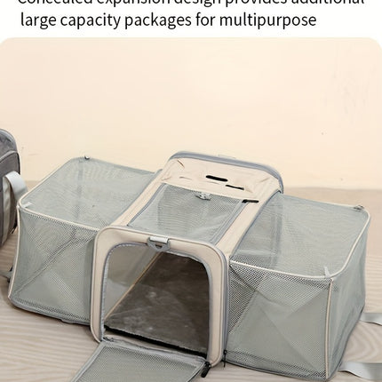 Expandable Large-Capacity Cat Carrier - Portable Linen Pet Travel Bag with Zipper Closure for Two Cats, Ideal for Outdoor Use