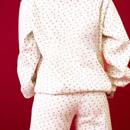 Pink Floral Print Kangaroo Pocket Hoodie Sheath Sweatpants Set