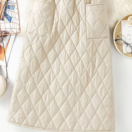 Women's Winter Warm H-Line A-Line Maxi Skirt with Quilted Pocket - Beltless Elastic Waist