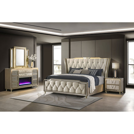 Mika Ivory / Camel 4-piece Eastern King Bedroom Set