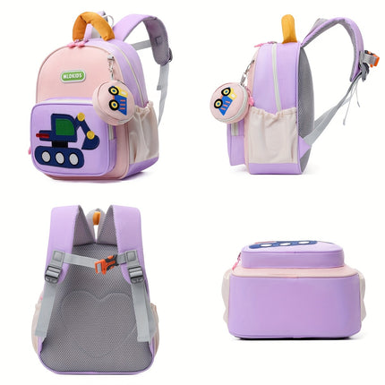 Kids' Cartoon Construction Vehicle Backpack Adjustable Straps, Lightweight,