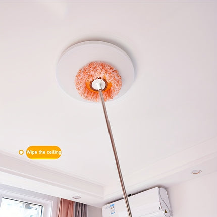 1set Stainless Steel Ceiling Mop - Long-Reach Rotating Floor Mop with 2 Original Mop