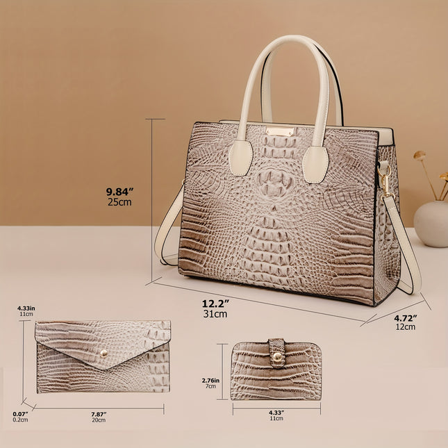 Handbag with Golden-Tone Hardware, Detachable Shoulder Strap & Zipper Closure