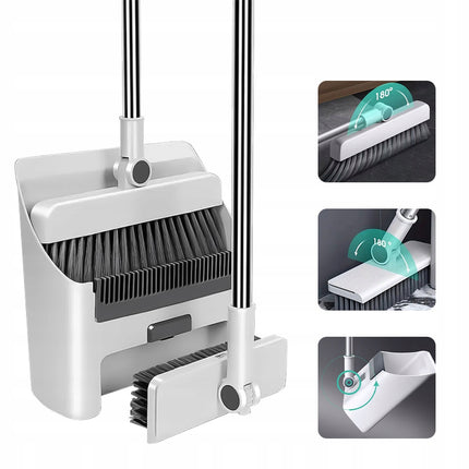 Three-Piece Broom and Dustpan Set with Upright Storage System for No-Stoop Cleaning, Broom Sweeping Set,