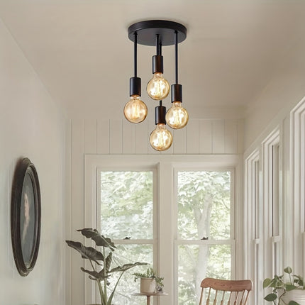 1pc Black Modern 4-Light Chandelier, Iron Branch Ceiling Light For Kitchen, Hallway, Bedroom