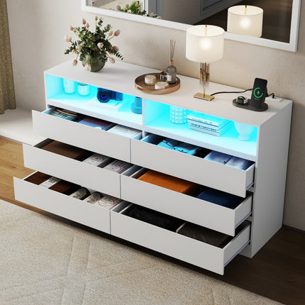 Full Length Mirror 48"x16", Storage Cabinet With LED Light, White Cabinet Organizer With Power Outlet,