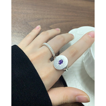 Womens Versatile Purple Zircon Brushed Ring For Every Style