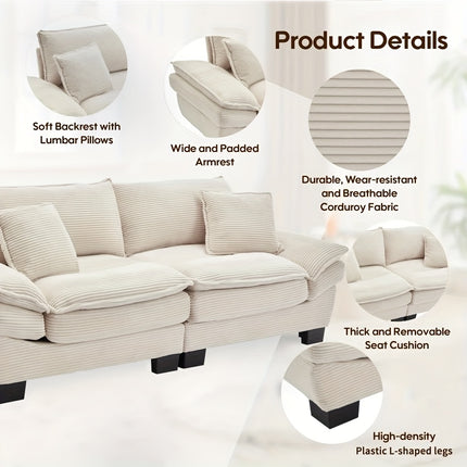 Sofa Designed for Two, Featuring Deep Seating And Corduroy Double-Layer Cushions