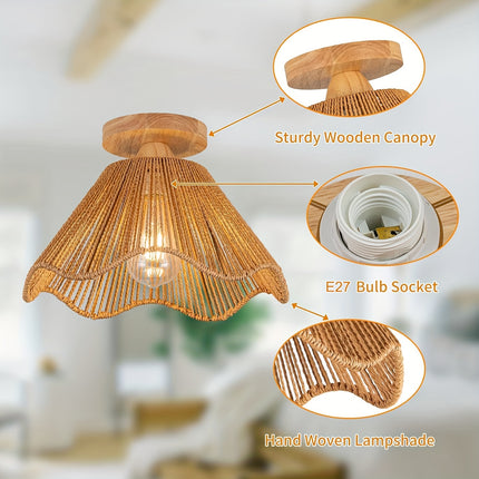 Boho Light Fixtures Ceiling Mount Boho Rattan Ceiling Light Flush Mount Mini Chandelier Woven Ceiling Light