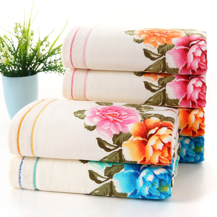 Two-color Fabric Towel Printed With Peony Flowers