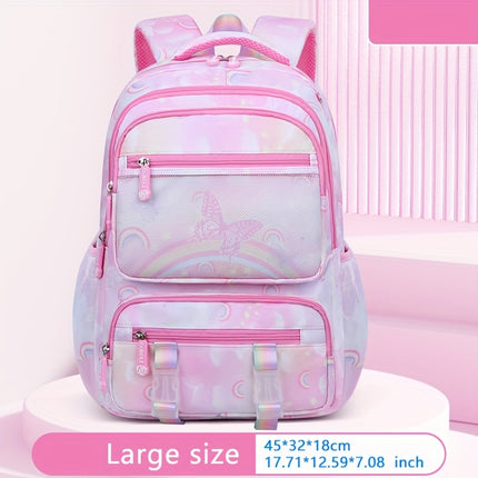 Lightweight Backpack for Girls - Colorful Rainbow & Butterfly Design, Adjustable Strap, Ideal for Elementary