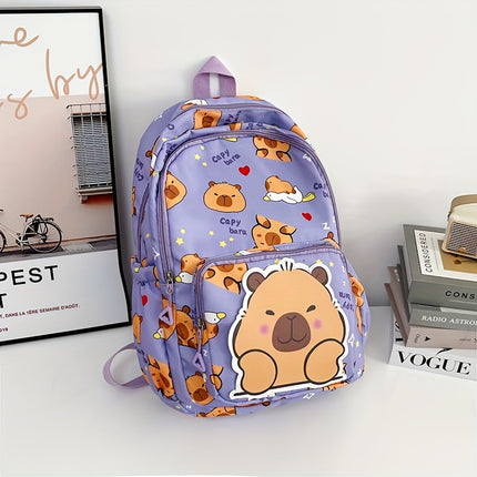 A Cute Capybara Patterned Backpack with Large Capacity, Stylish for School And Travel, a Perfect Double Shoulder Bag.