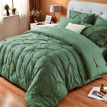 5/7pcs Luxury Bedding Set - Ultra-Soft Fluffy Fiber Fill, All-Season Queen Size Bed Comforter, Flat Sheet