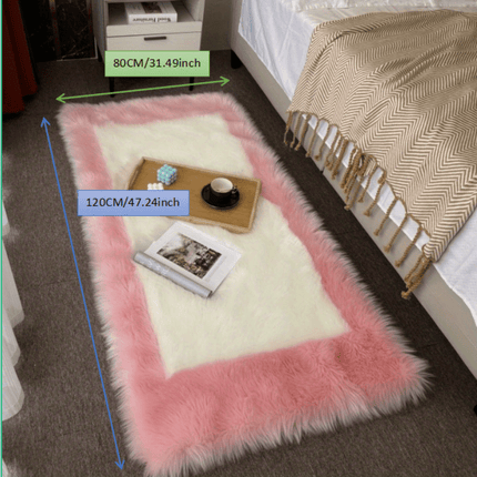 1pc Plush Bedroom Mat Indoor Simple Long Pile Washable Thickened 6cm Artificial Wool Mat