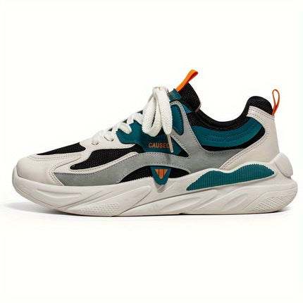 Men's Vintage Colour Block Chunky Shoes, Comfy Non Slip Durable Lace Up Soft Sole Sneakers