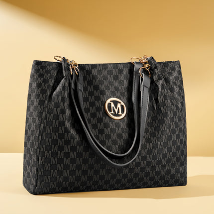 Women's PU Vintage Character 'M' Print Handbag & Crossbody Bag with M Hardware