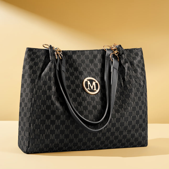 Women's PU Vintage Character 'M' Print Handbag & Crossbody Bag with M Hardware