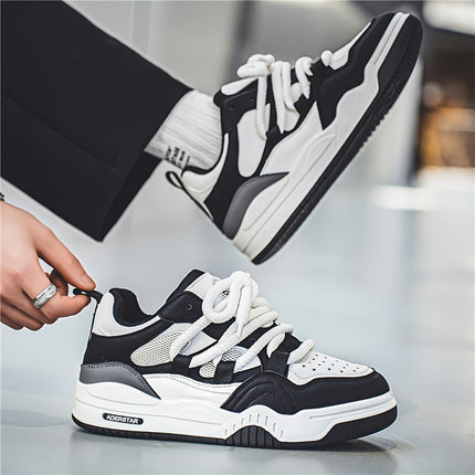 Men'S Color Block Skate Shoes, Lace Up Comfy Non Slip Stree Style Sneakers