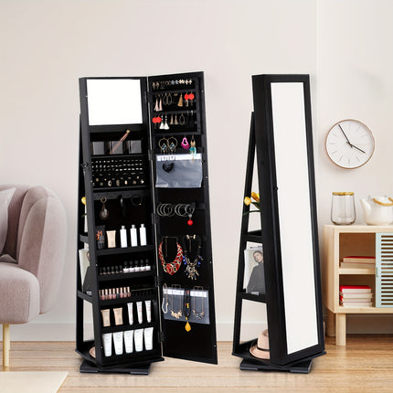 1pc 360° Rotation With Full-length Mirror Storage Cabinet