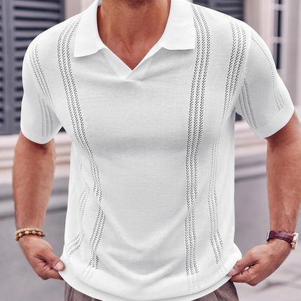 European And American Fashion Men's Knitted Polo Shirt Short Sleeve V-neck Hollow