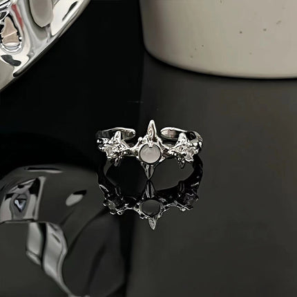 Irregular Moonstone Cross Open Ring
