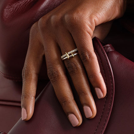 S925 Sterling Silver Double-layer Color-block Ring With Round-cut Diamonds