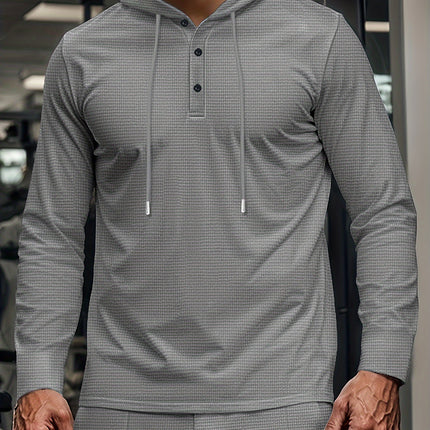 Men's Casual Sportswear Set - Hooded Long Sleeve Top & Joggers with Drawstring, Polyester Blend, Perfect for Spring/Fall Outdoor Activities