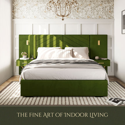 Luxury King/Queen Bed Frame With Built-in Gold LED Lights And Nightstands,