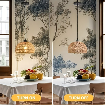 1pc Bohemian Chandelier, Modern Metal Semi-Flush Mount Willow Wicker Pendant Light