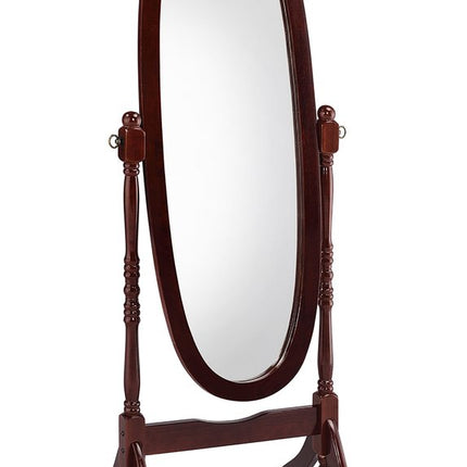 59" Brown Cherry Oval Framed Cheval Standing Mirror