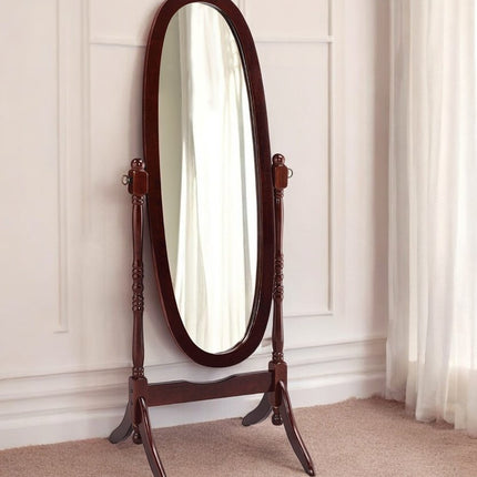 59" Brown Cherry Oval Framed Cheval Standing Mirror