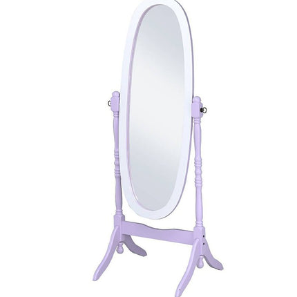 59" Purple And White Wood Freestanding Oval Framed Cheval Mirror