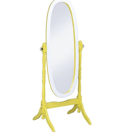 59" Purple And White Wood Freestanding Oval Framed Cheval Mirror