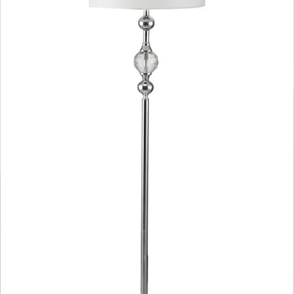 63" Chrome and Crystal Orb Shaped Floor Lamp With White Drum Shade