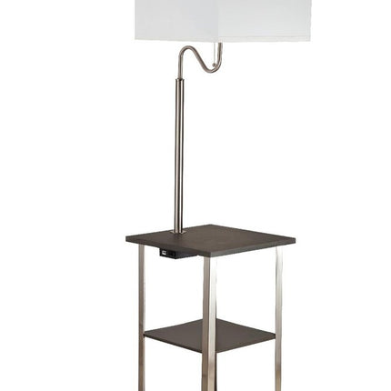 58" Steel Tray Table Floor Lamp With White Square Shade