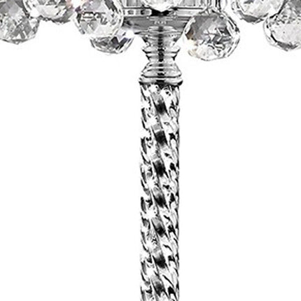 63" Silver Three Light Candelabra Floor Lamp With White Fabric Drum Shade