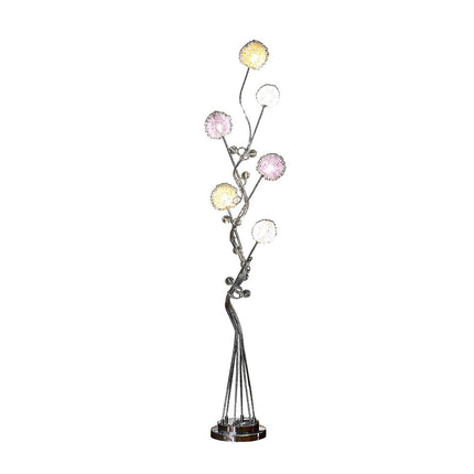 59" Silver Six Light LED Novelty Floor Lamp With Purple And White Metal Novelty Shade